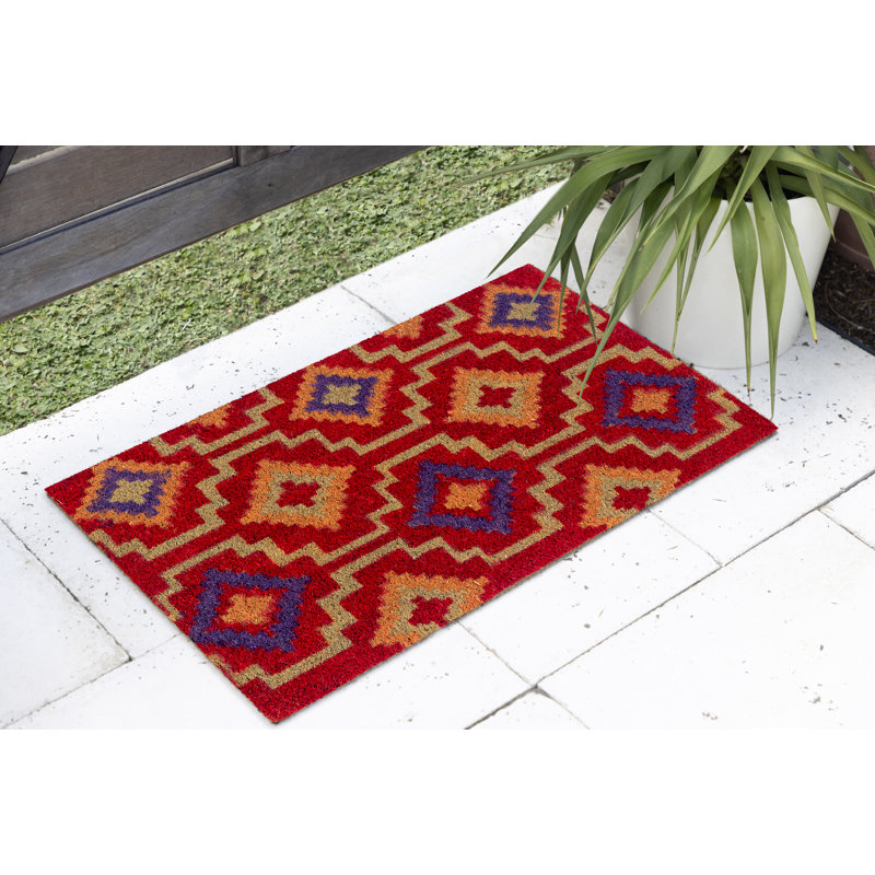 Yaneira Lhasa Kilim Entryway Doormat, 18" W x 30" L, Rubber, Coir