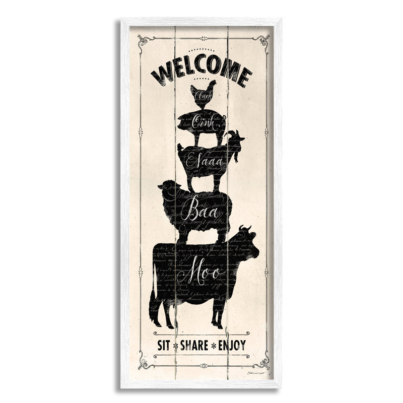 «Welcome Farm Animal», impression textuelle sur toile, H 24 po x l 10 po x P 1,5 po, Giclée encadrée blanc bord de mer