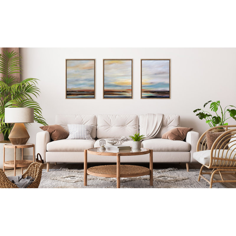 «Carolina Sunset Triptych» par Mary Sparrow, ensemble d'art mural sur toile encadrée