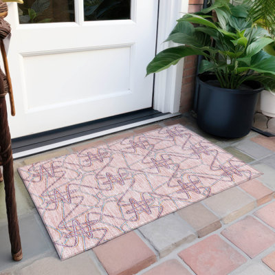 Machine Washable Indoor/Outdoor Aleg ACN947 Black 1'8" x 2'6" Rug
