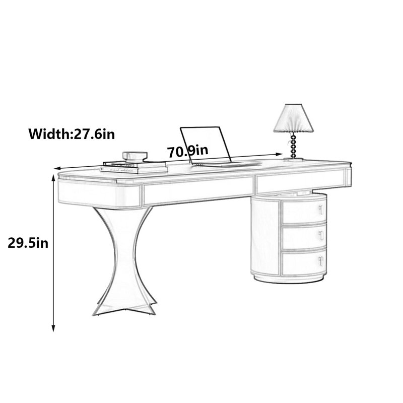 Bureau en noyer moderne moderne, H 29,5 po x l 70,9 po x P 27,6 po