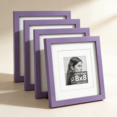 Ensemble de cadres photo en bois massif avec plexiglas - Cadre de présentation carré de 8 po x 8 po pour fixation murale ou sur table, avec tapis pour photos 4 x 4 et 6 x 6