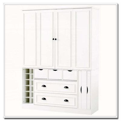 Large Farmhouse Kitchen Pantry with Power Outlet and Wine Racks