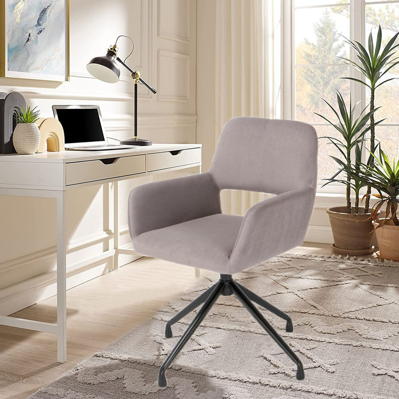 Nathon Beige and Black Velvet Swivel Office Chair, Gray