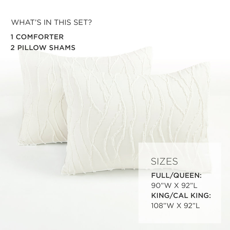Jacquard Wave Comforter Set Soft White 3Pc Set, King Comforter + 2 King Shams