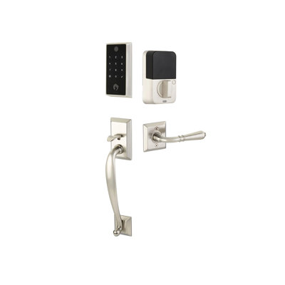 Ensemble de 2 entrées tactiles Emtek EMPowered avec poignée Franklin et levier Turino, à clé avec Bluetooth (LH)
