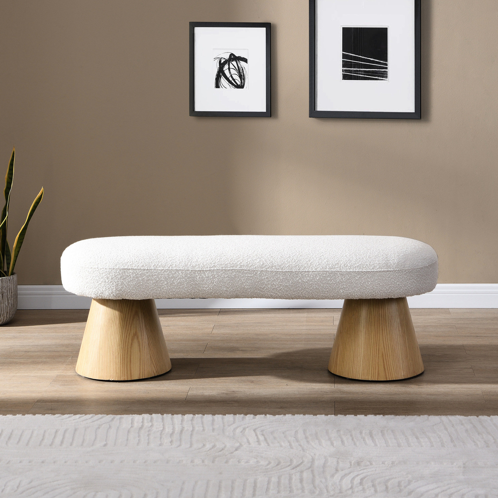 Ivy Bronx Upholstered Fabric Bench For Dining Room, Beige, 17