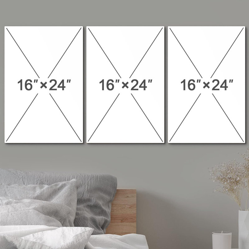 Reproduction d'art moderne sur toile, 3 pièces, H 24 po x l 48 po x P 1,5 po, Toile tendue