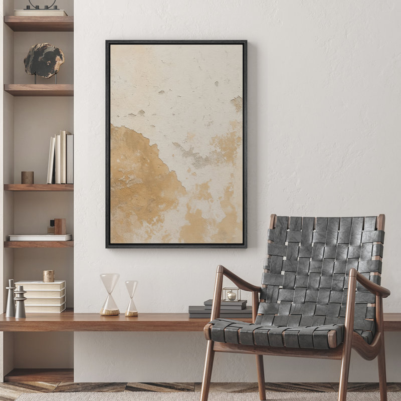 «Warm Neutral Aged Wall Surface Abstract encadrée», H 36 po x l 24 po x P 1,5 po, Noir