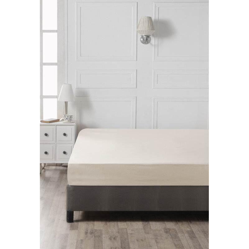 Premium Ranforce Queen XL Fitted Sheet, Cream Color, 59 x 79 + 15.7 Depth | 100% Cotton, 155 Thread Count, Machine Washable at 86°F | Soft, Breathable Fabric for Ultimate Comfort & Durability