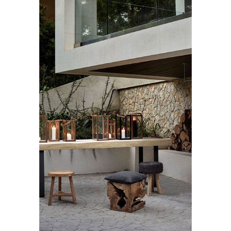 Lanterne de plancher en bois, Brun, H 15,75 po x l 7,87 po x P 7,87 po