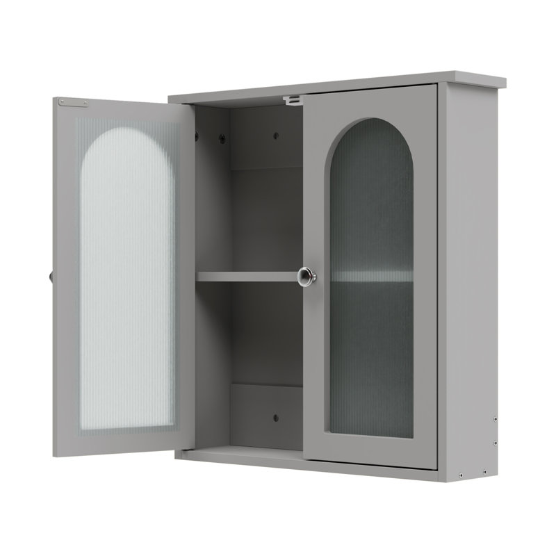 22" H 23'' W Wall Mounted Medicine Cabinet 2 Shelves, Translucent Double-Door Medicine Cabinet, Gray