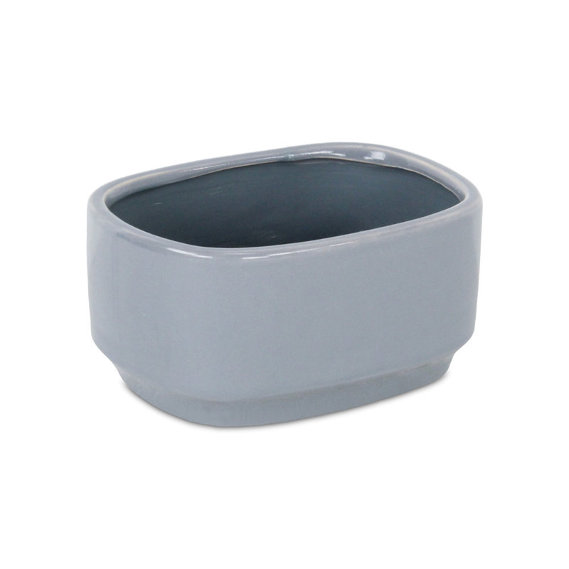 Handmade Ceramic Pot Planter, 4.25" H x 8.5" W x 6.5" D, Gray