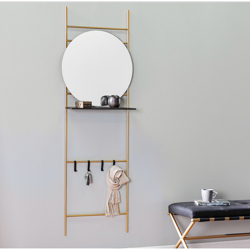 Organisateur de vestibule et d'entrée moderne avec miroir, crochets et tablette pour un rangement propre et efficace