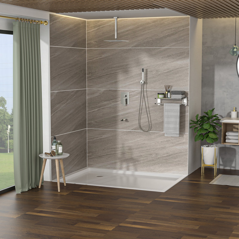 Système de douche carré à fixation au plafond Lsi 12 po avec douchette cascade, pomme de douche à pluie, douchette, nickel brossé, acier inoxydable