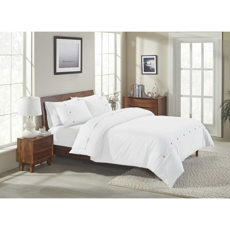  100% Organic Cotton 3 Piece Duvet Cover Set, Queen Duvet Cover + 2 Standard Pillowcases, White