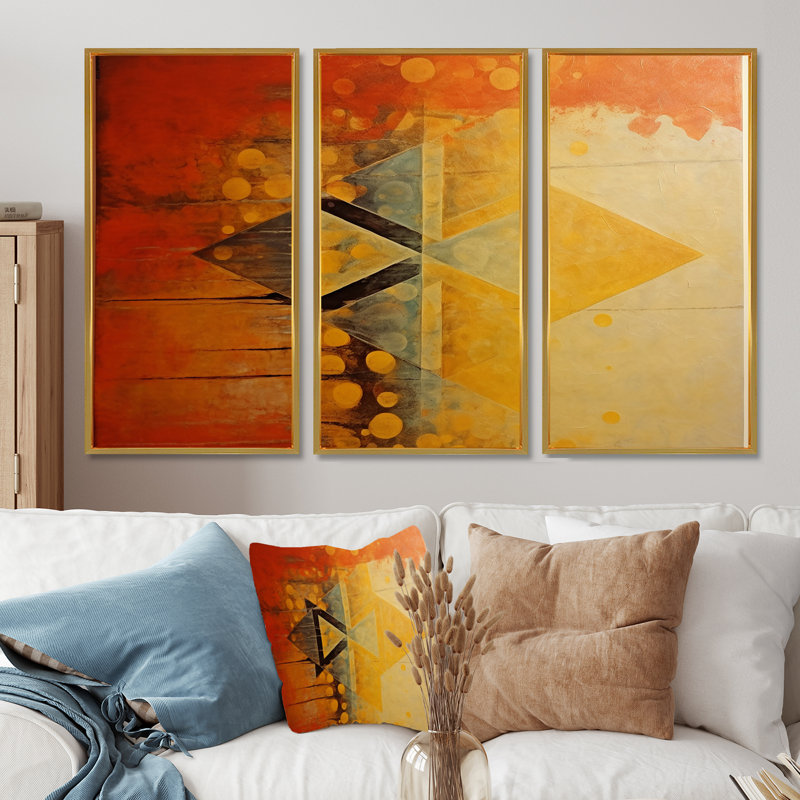 Cuong - ensemble de décoration murale géométrique, H 40 po x l 60 po, Doré