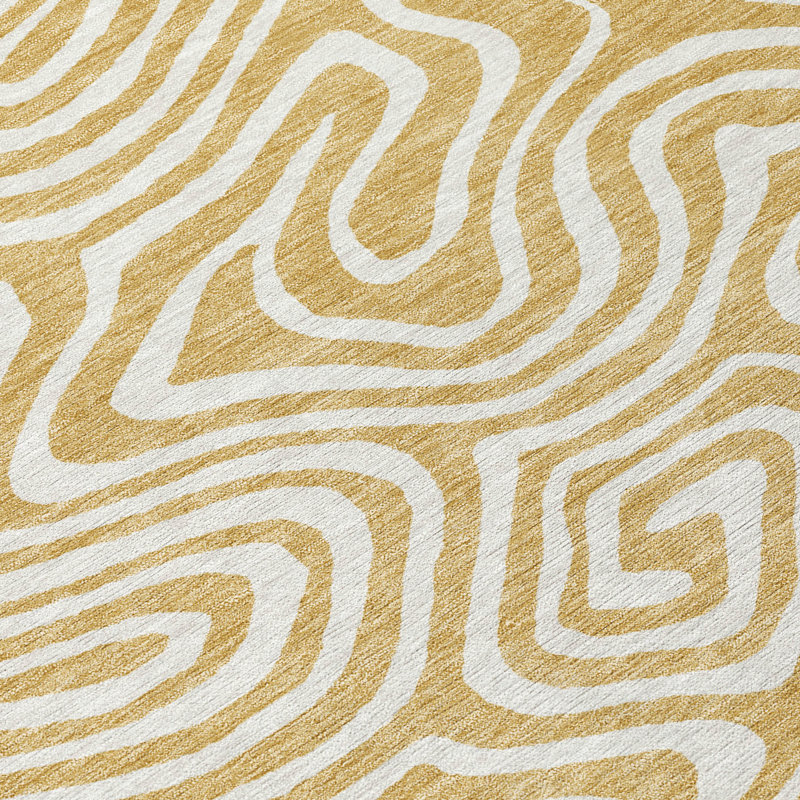 Gold and White Flat Woven Synthetic Rectangular Rug