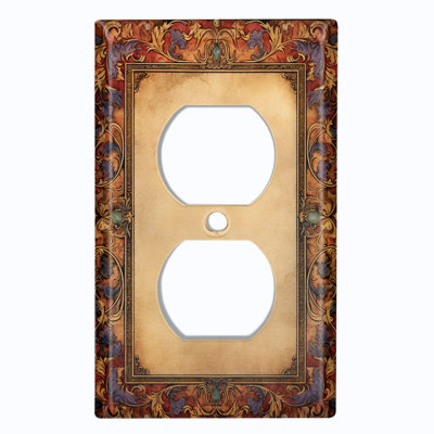 Couvercle de plaque d'interrupteur en métal; Bascule à 4 bandes US standard - Image imprimée d'un cadre floral rustique