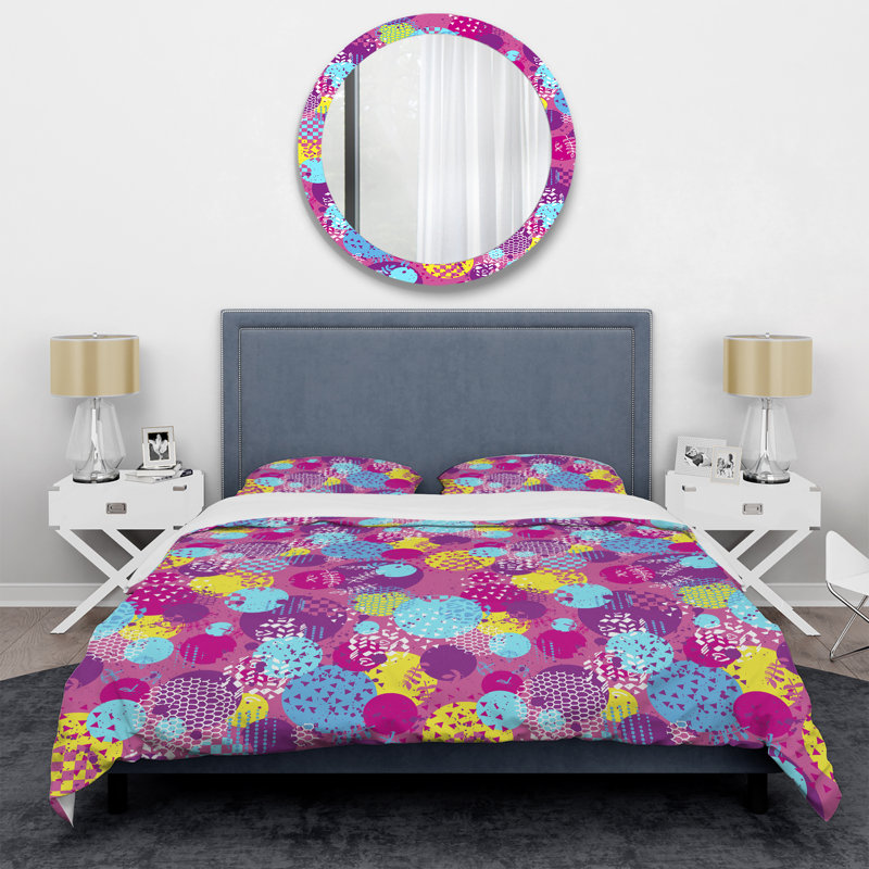 Motif de cercle rose - ensemble de housse de couette abstrait - microfibre de polyester