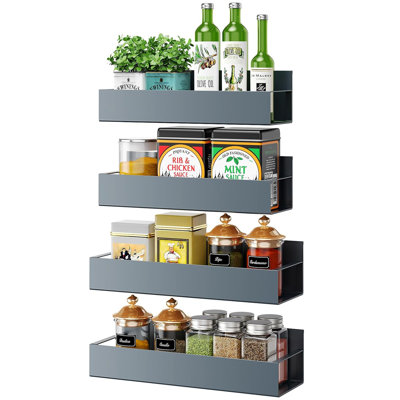 4 Pack Magnetic Spice Rack Organizer, Metal, Grey