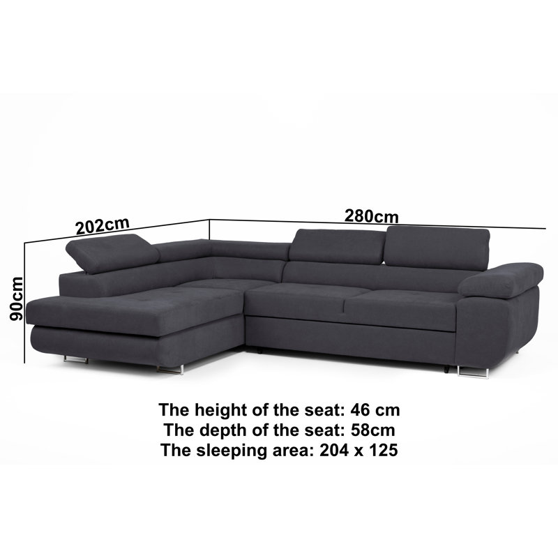 Flavius Corner Sofa Bed, Black, Left Hand Facing