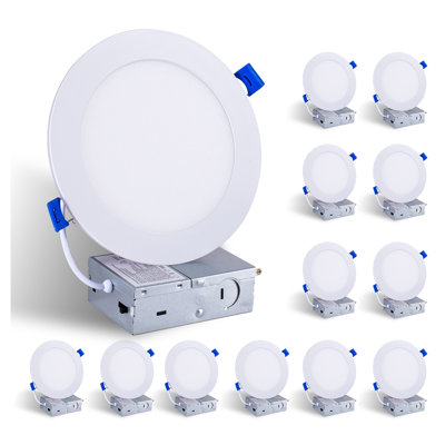 Paquet de 12 plafonniers encastrés à DEL blancs de 6 pouces, intensité variable 5CCT (2700K-5000K), plafonnier sans lumière 1200LM pour chambre à coucher, cuisine et salon