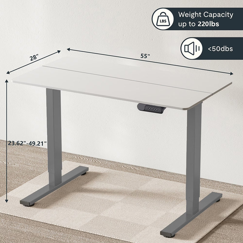 Electric Adjustable Height Standing Desk, 49.21" H x 55.12" W x 13.78" D, White/Grey
