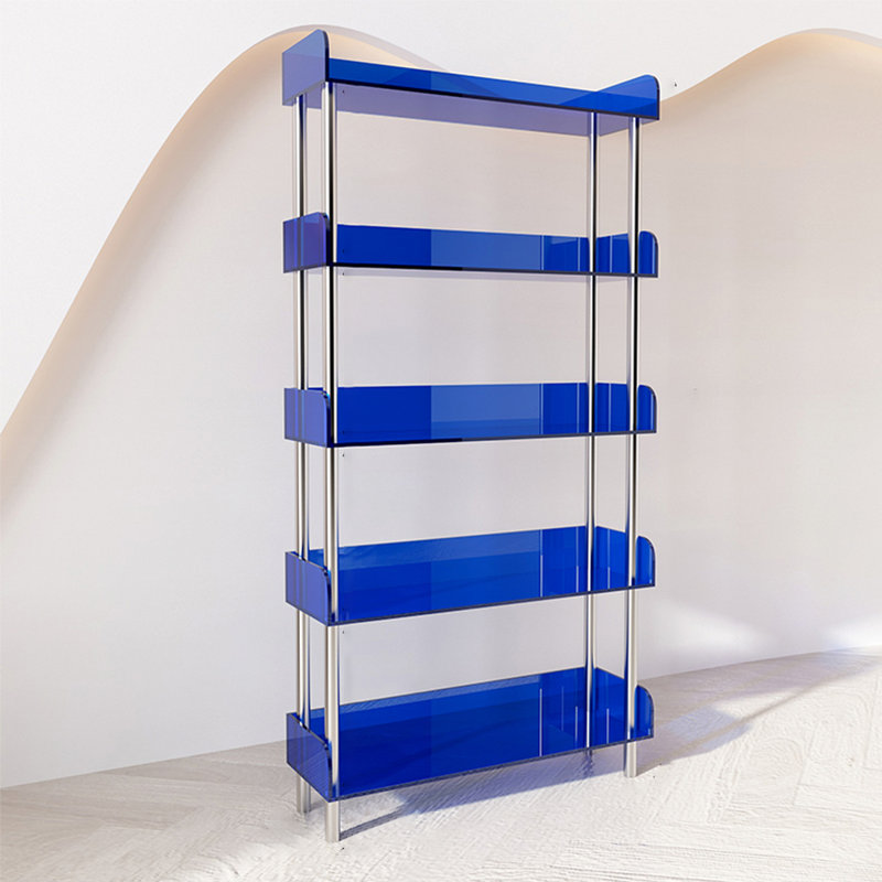 Simple acrylic display transparent bookcase, Blue, (5 Shelves) 62.99"H x 23.62"W x 9.84"D