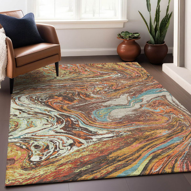 Tapis d'intérieur / extérieur brun Malika , 8 pi x 10 pi