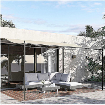 Pavillon de jardin extérieur en acier de 10 pi x 13 pi Outsunny, pavillon de patio avec tissu résistant aux intempéries et trous de drainage pour cour, terrasse, jardin, blanc crème