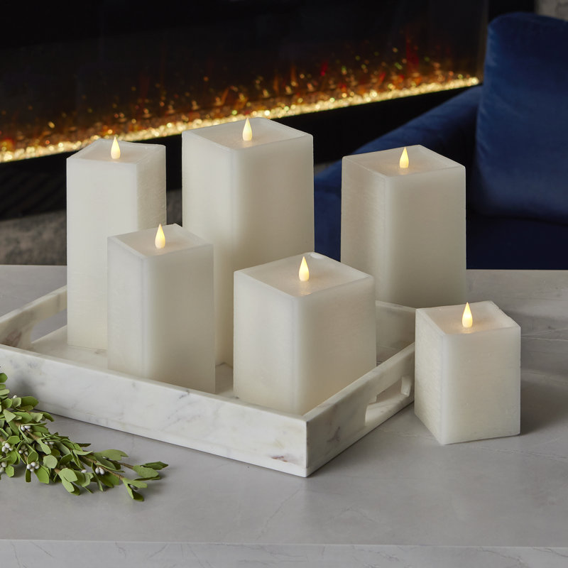 Bougie carrée classique sans flamme, Blanc / Blanc, 6 po x 4 po sans flamme