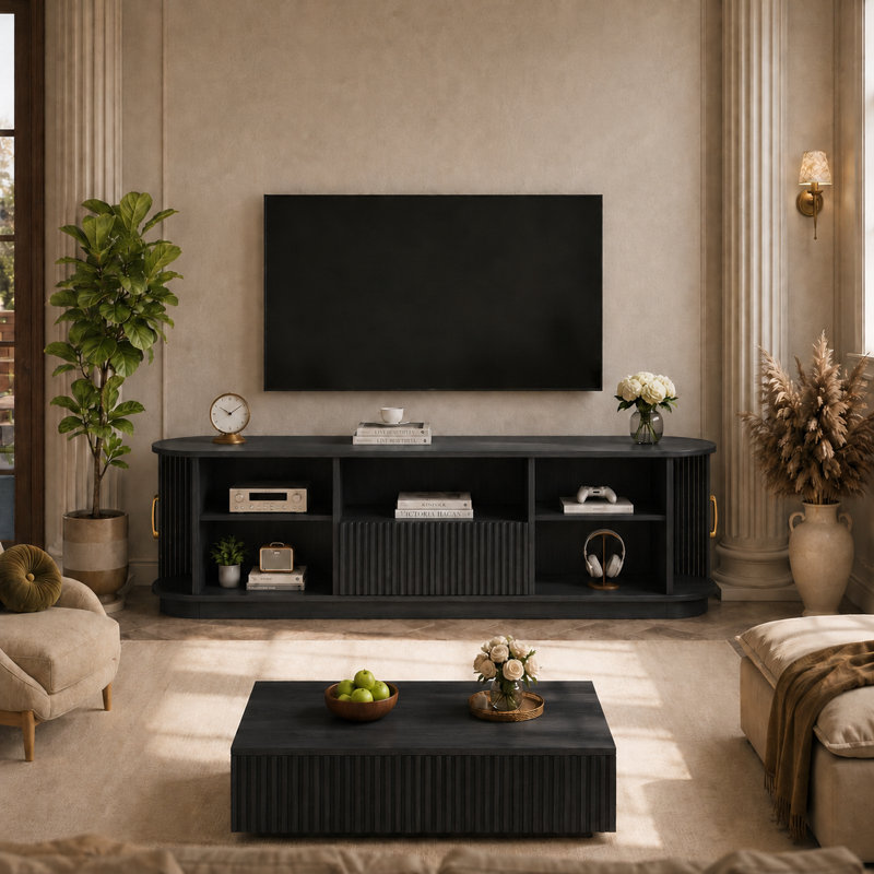 Rex 66.9''  Mid-Century Modern TV Stand, Black