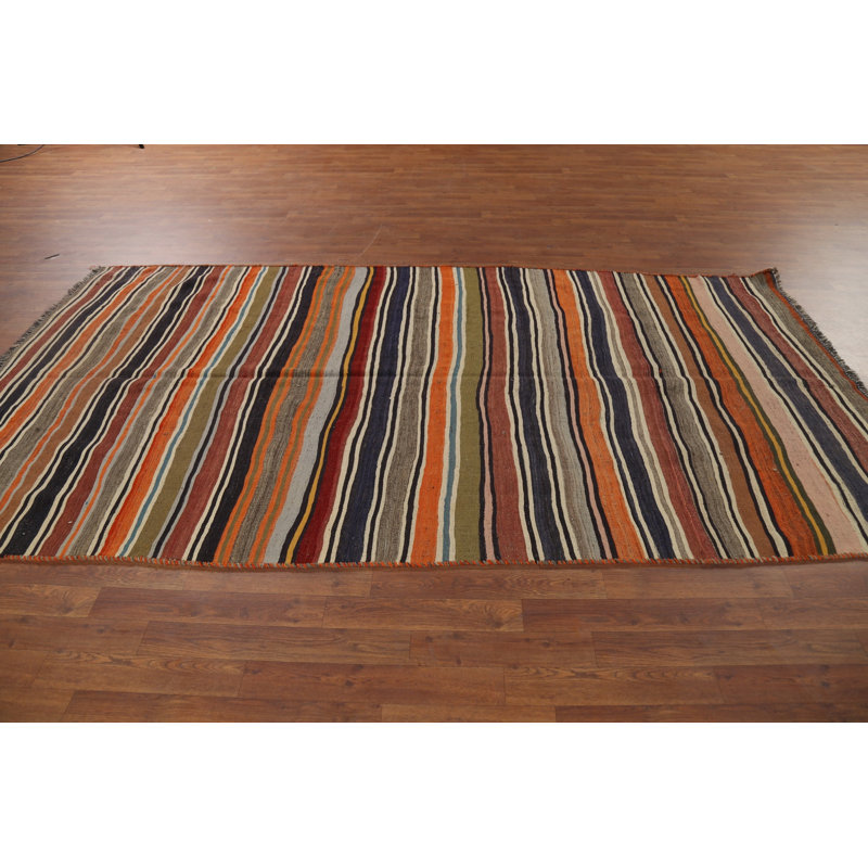 Tapis rayé en laine Kilim 5 x 5