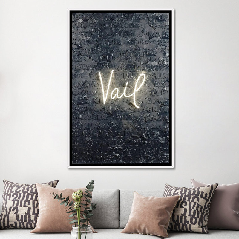 Vail Neon - reproduction d'art murale - toile encadrée, 60" x 40", Framed Canvas, White