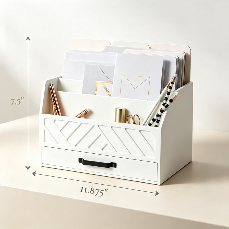 Organisateur de courrier en bois avec tiroir et six compartiments, porte-billets de comptoir pour bureau, trieur de courrier de bureau pour la maison et le bureau