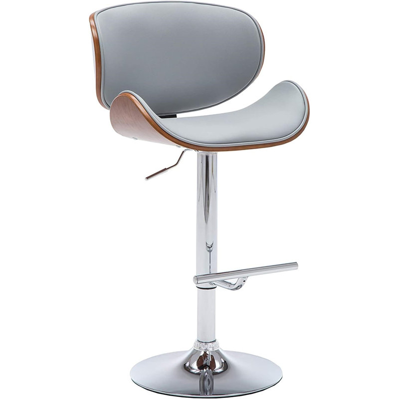 Tabouret de bar rotatif à hauteur réglable avec siège et dossier courbés, Gris