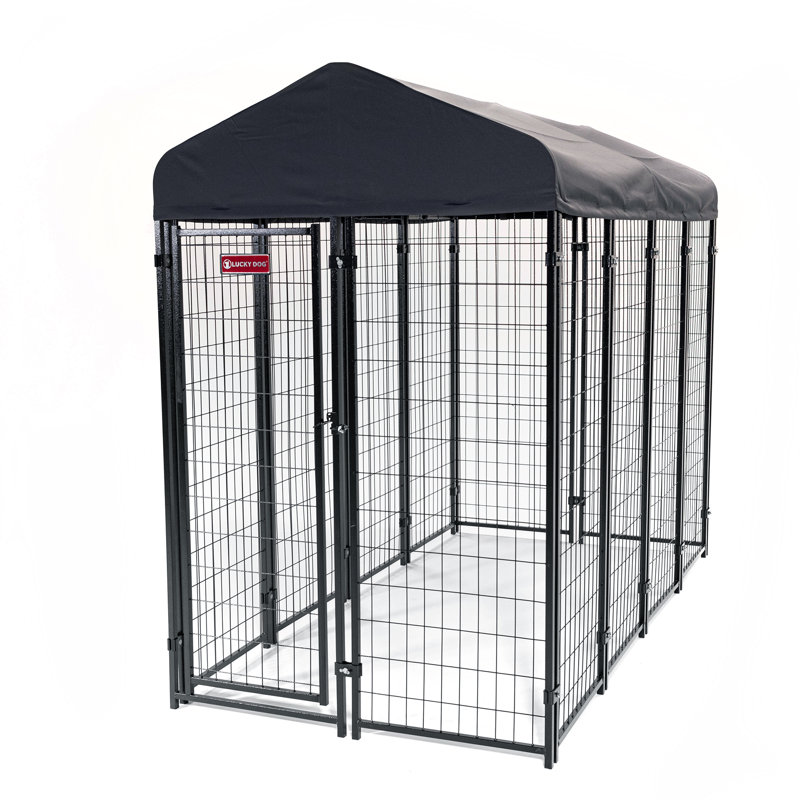 Black Steel Frame Outdoor Dog Kennel with Waterproof Canopy