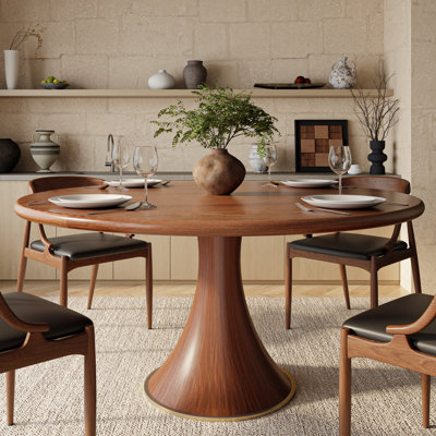Round Mid-Century Farmhouse Solid Wood Dining Table