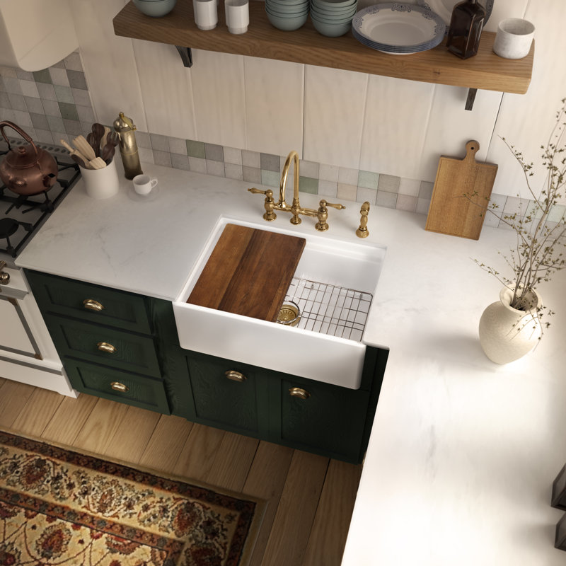 Whitehaus Collection Front Apron Single Bowl Fireclay Kitchen Sinks with Cutting Board and Grid, 33"