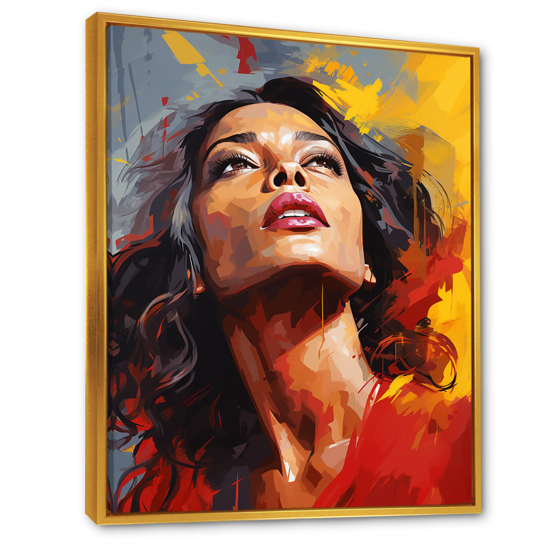 Portrait de Pop art bordeaux bourgogne - célébrités_105713, H 32 po x l 24 po x P 1 po, Cadre flottant doré