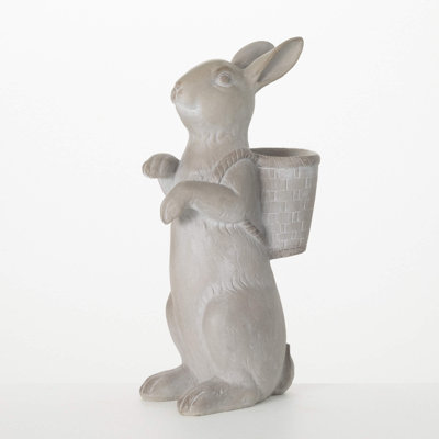 Standing Bunny With Basket Planter 16"H; Gray