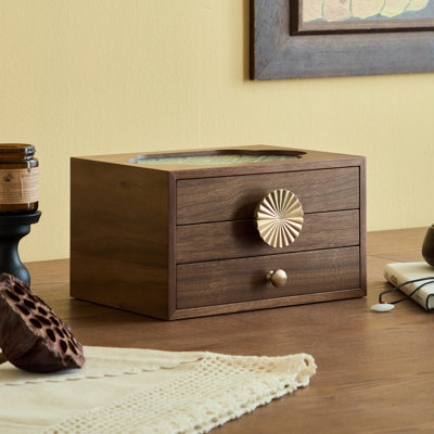 Three‑Tier Jewelry Box with Vintage Glass Top