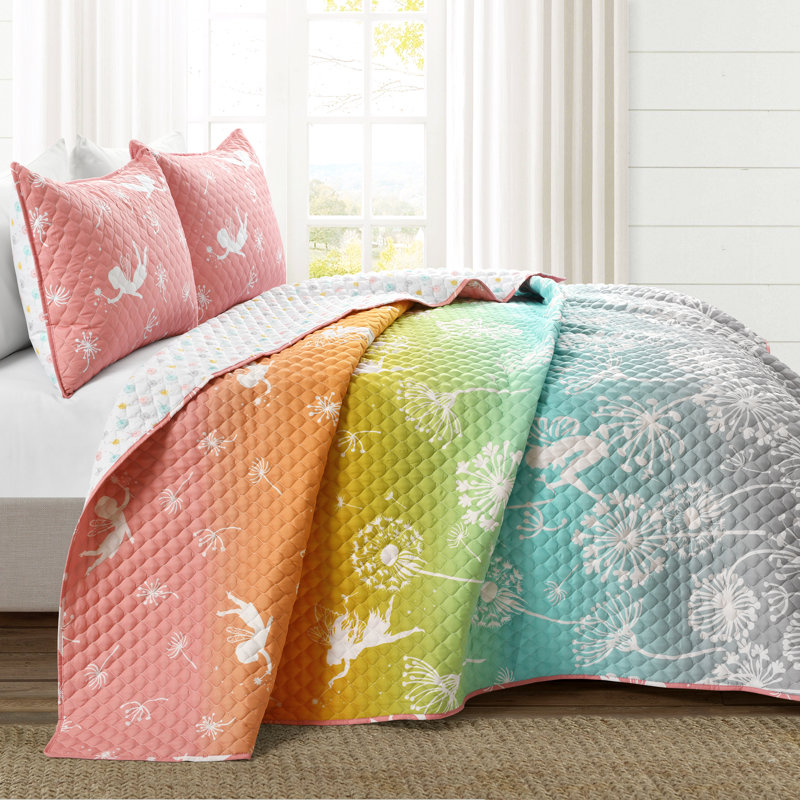 Twin Reversible White Microfiber Quilt Set for Girls