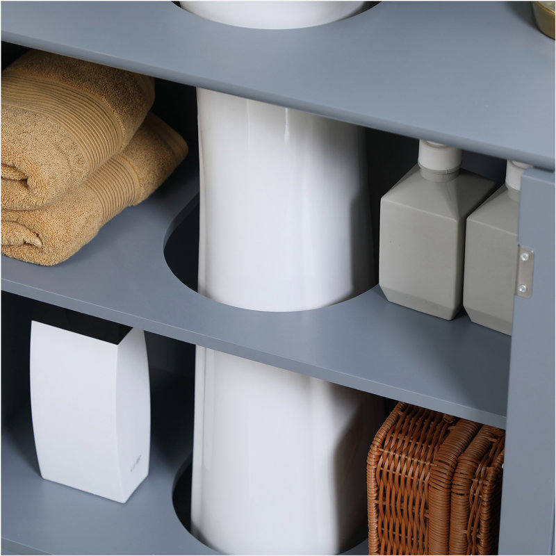 Gray MDF Pedestal Under Sink Bathroom Cabinet with Shelf