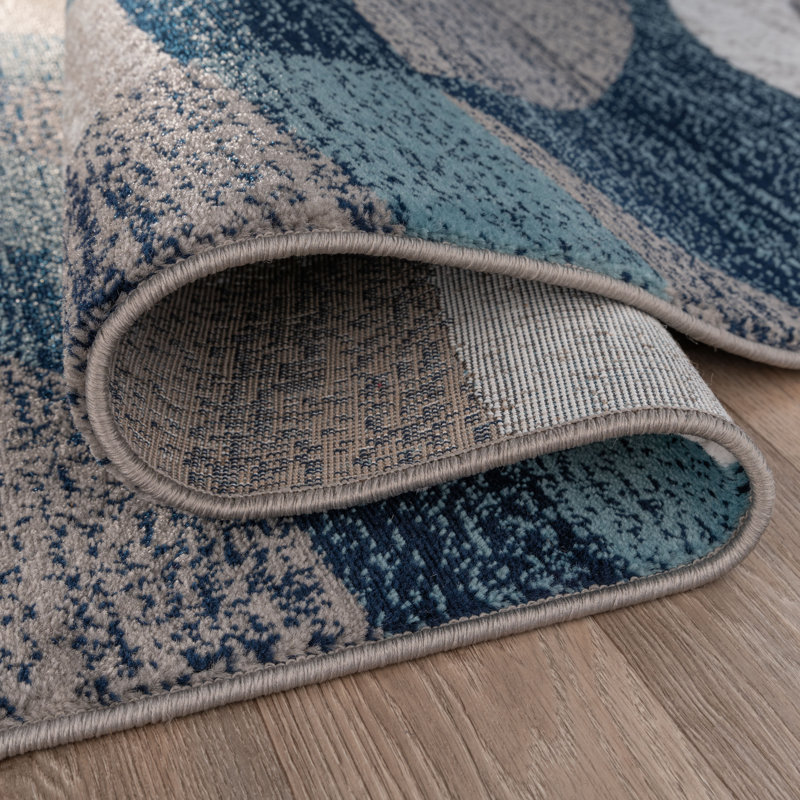 Mehul Abstract Machine Woven Area Rug in Blue/Ivory/Gray – Modern Abstract Design, Living Room, Bedroom, Dining Room, Durable Carpet