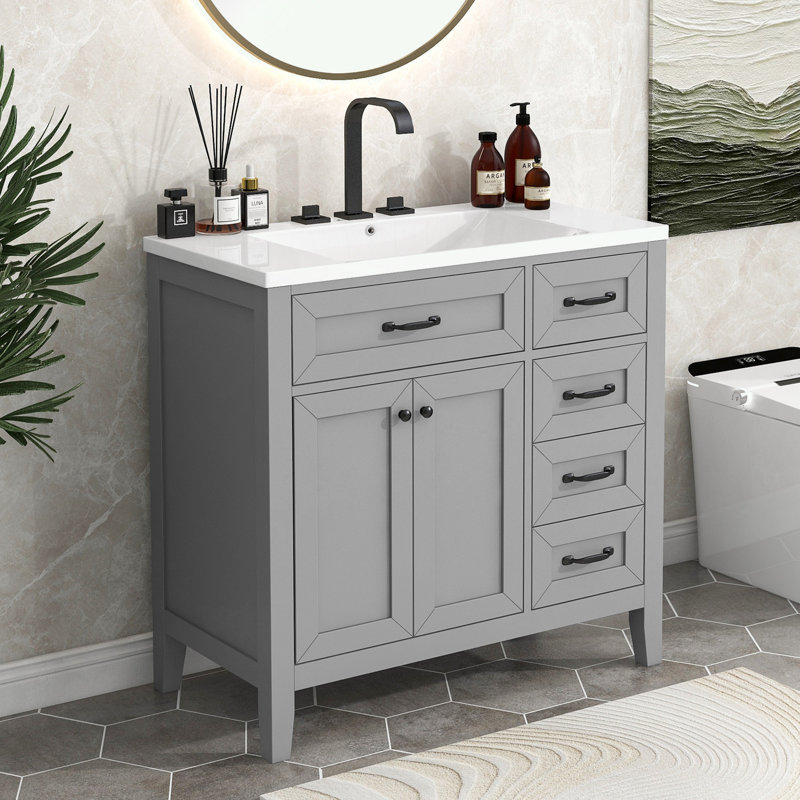 Rangement pour salle de bain Berdyne, Gris, Noir