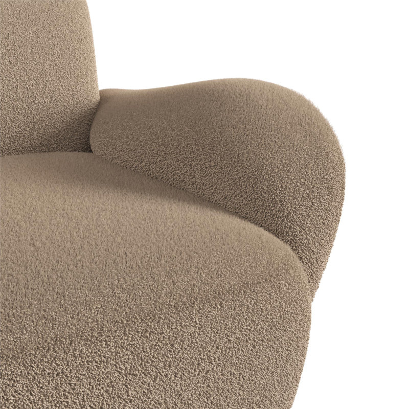Brown Teddy Fabric Upholstered Accent Chair with Wood Legs