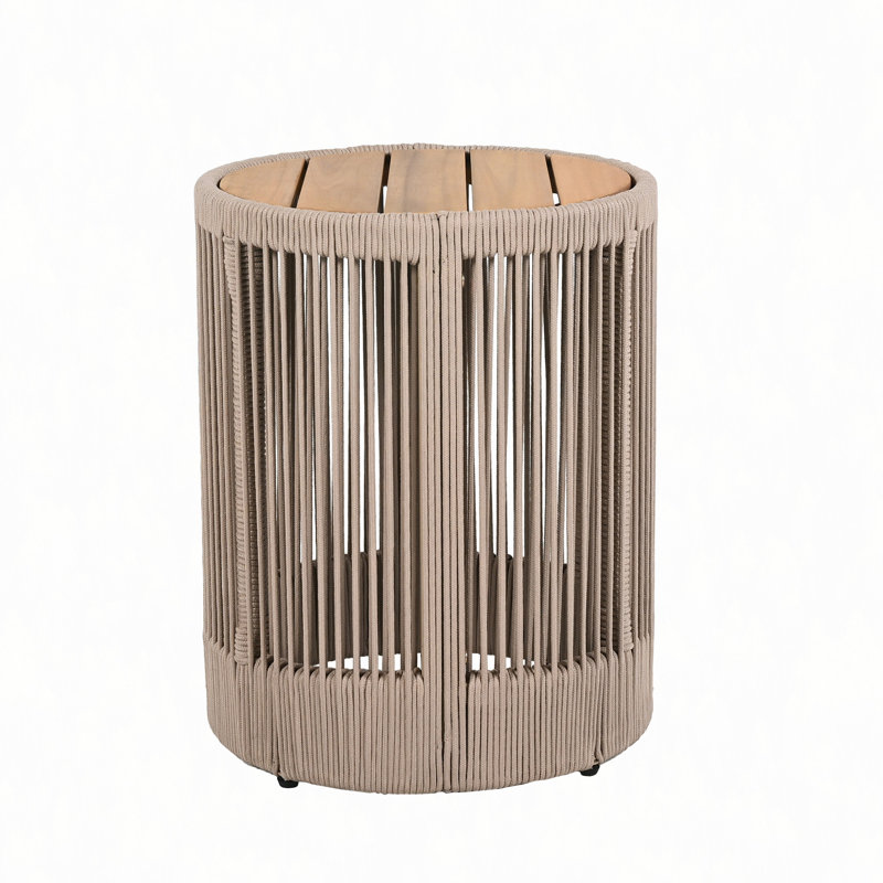 Table d'appoint pour l'extérieur en corde de rotin et bois d'acacia