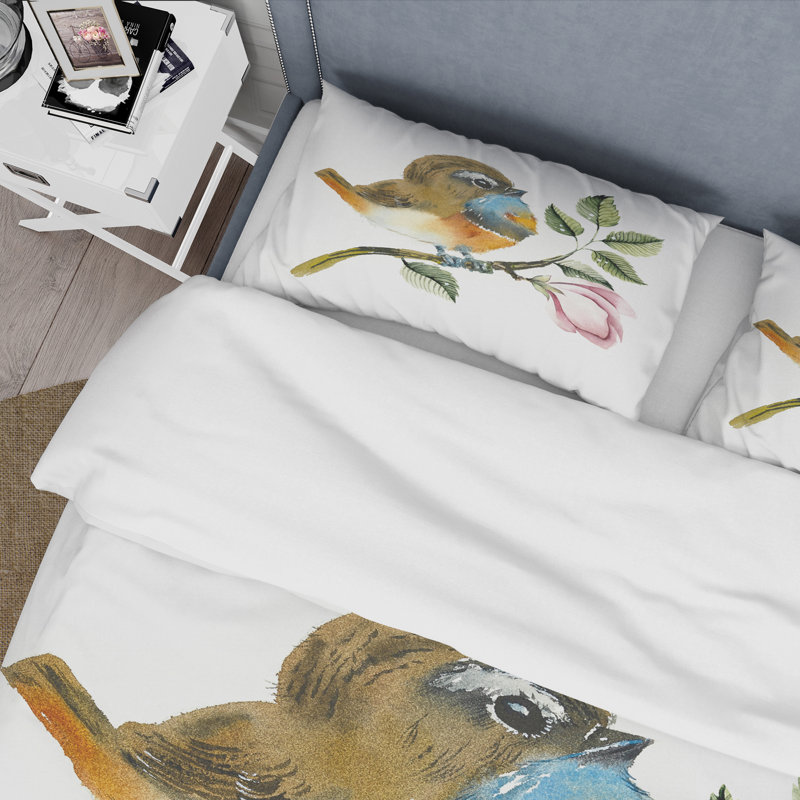 Ensemble de housse de couette traditionnel en microfibre - oiseau bleu sur une branche